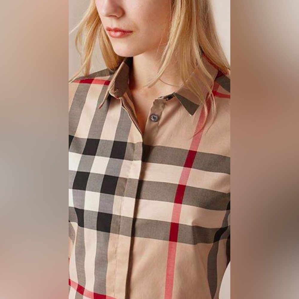 Burberry Women Stretch Cotton Shirt New Classic Check - Picture 2 of 6